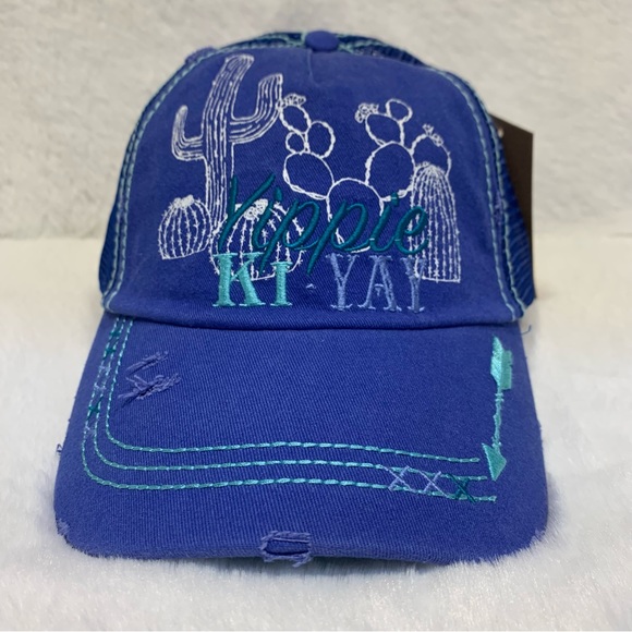Catchfly Womens Hat Baseball Cap "YIPPIE KI-YAY" Arrows Mesh Cactus Blue - Picture 3 of 10